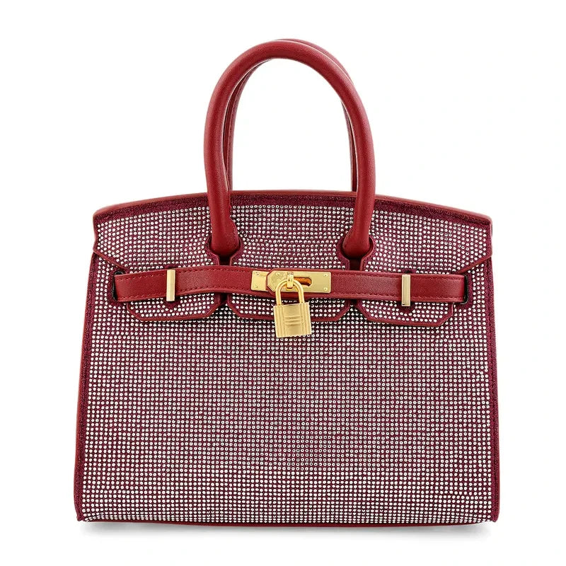 Faux Leather Rhinestone Tote Bag