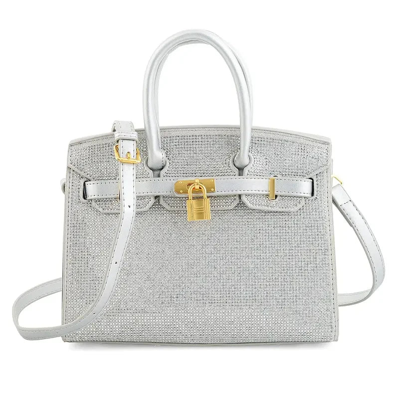 Faux Leather Rhinestone Tote Bag