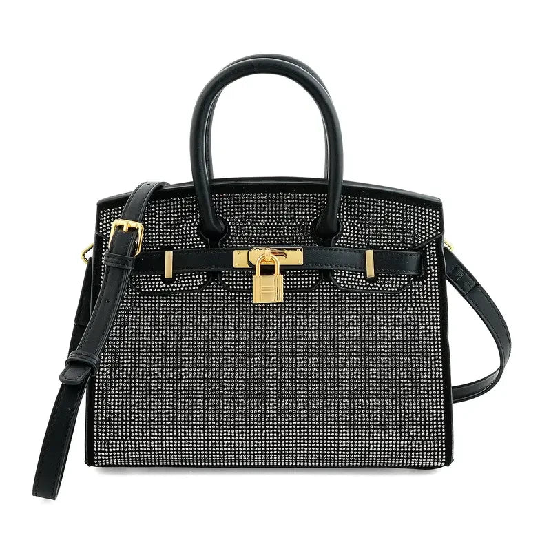 Faux Leather Rhinestone Tote Bag