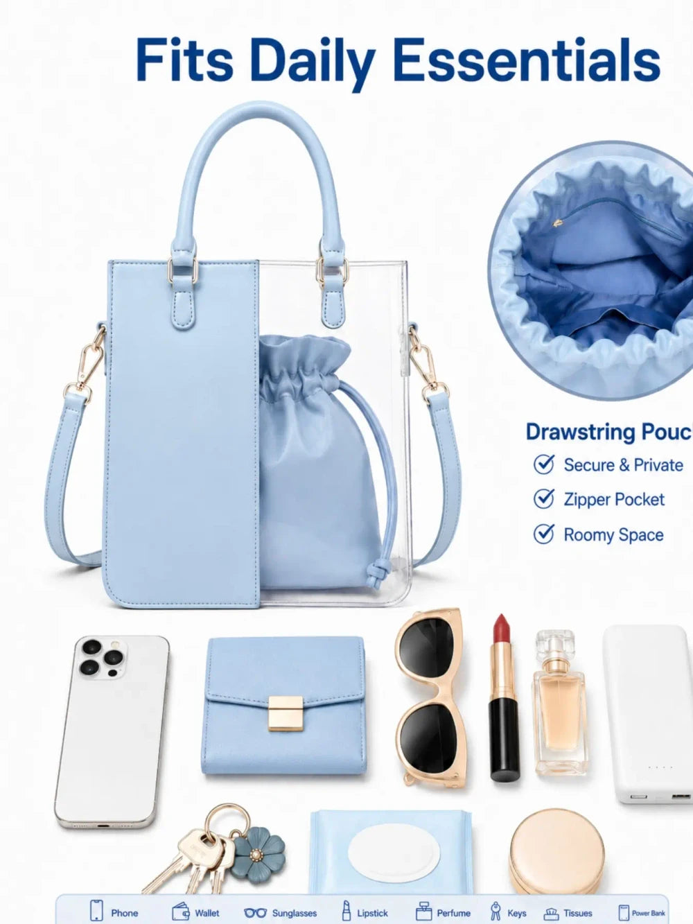 PVC Tote Bag with Drawstring Pouch