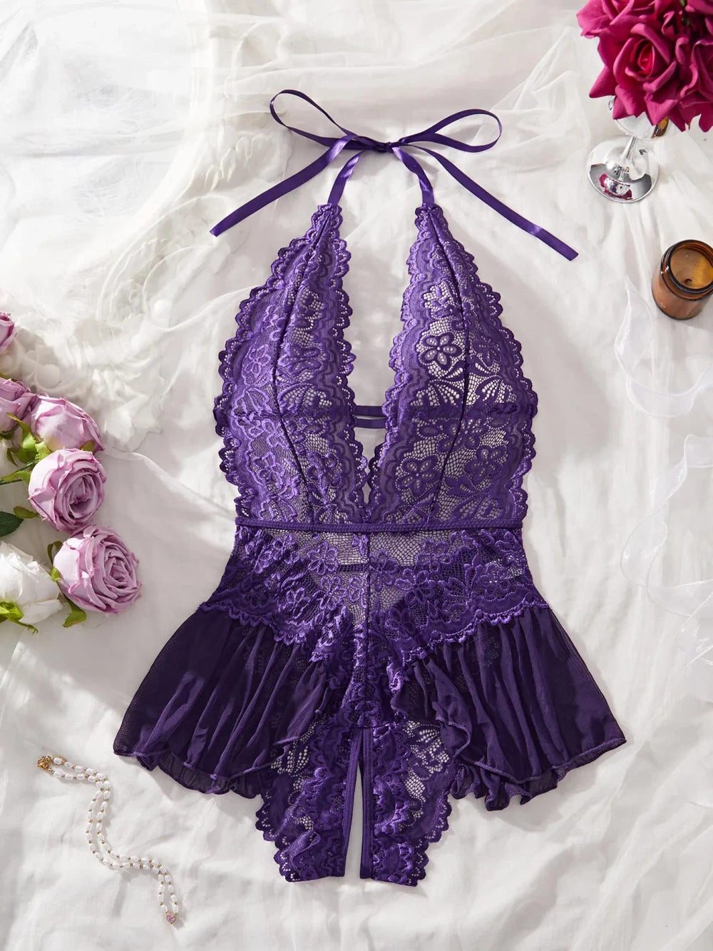 Sexy Fitted Lace Jumpsuit Lingerie