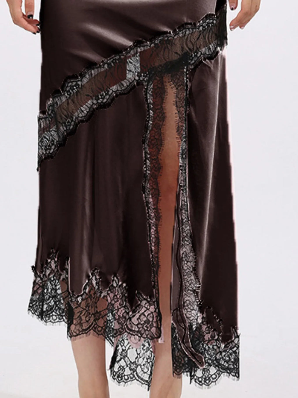Lace Trim Asymmetrical Midi Skirt See size chart under “more details”