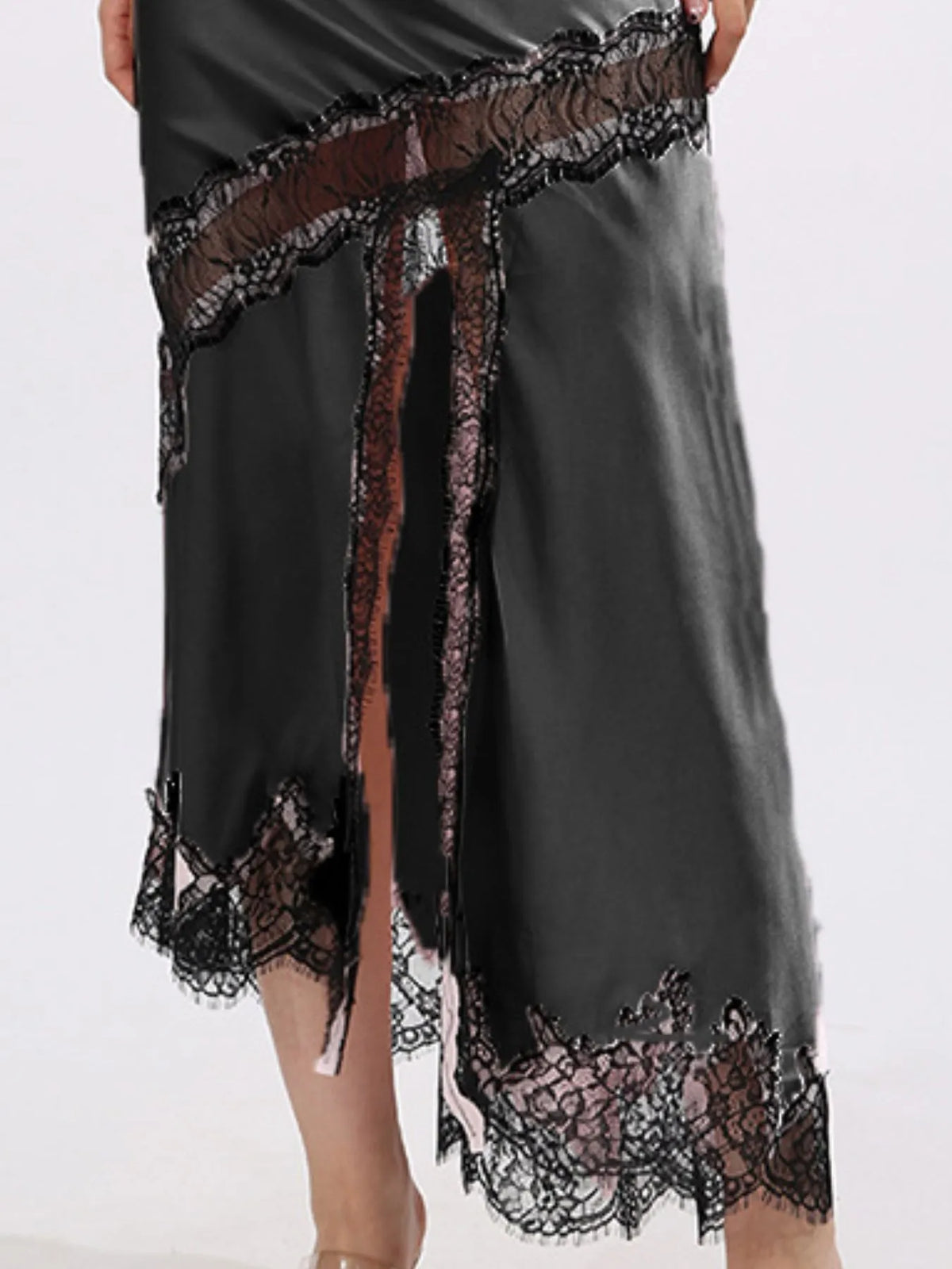 Lace Trim Asymmetrical Midi Skirt See size chart under “more details”