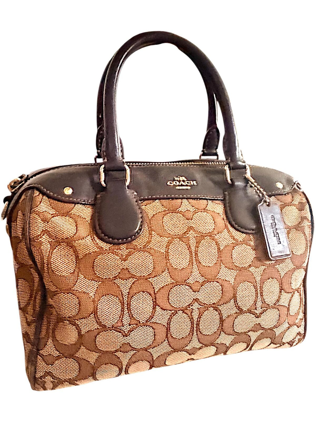 Coach Signature Mini Bennett Satchel Brown Khaki Canvas Leather Handbag Purse