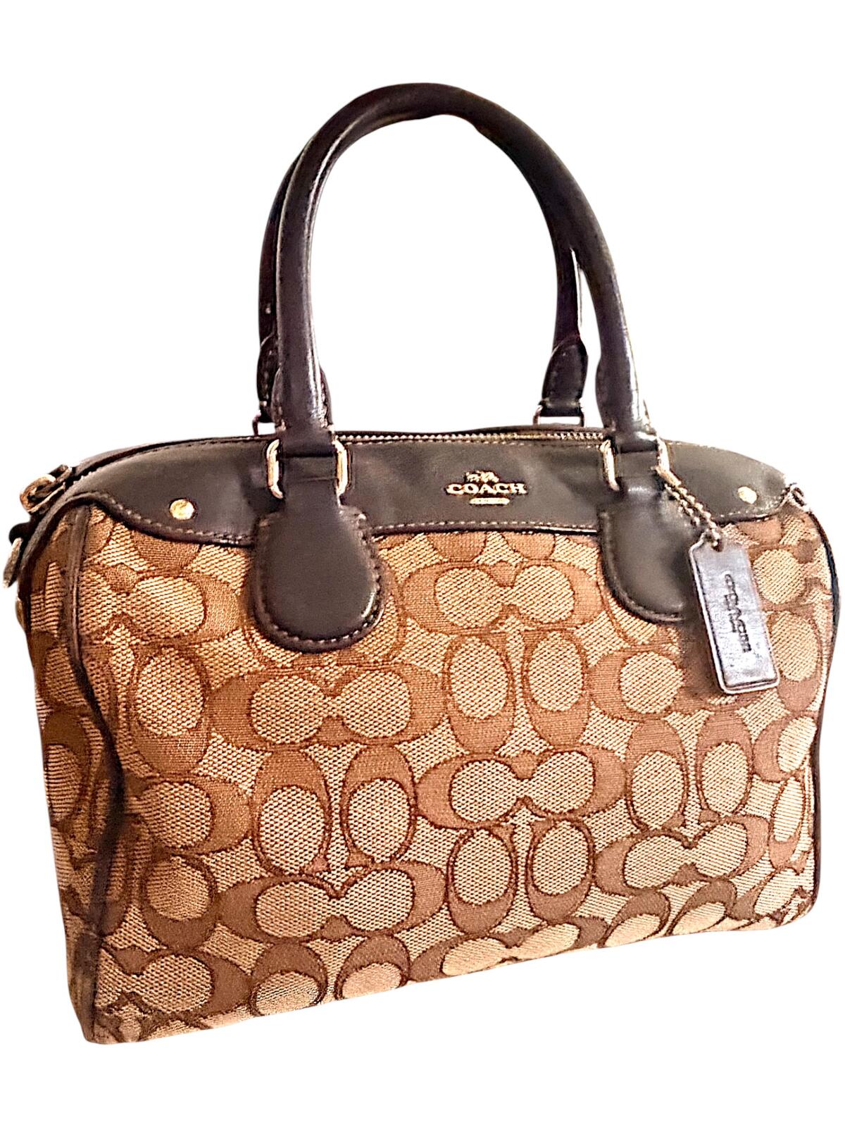 Coach Signature Mini Bennett Satchel Brown Khaki Canvas Leather Handbag Purse