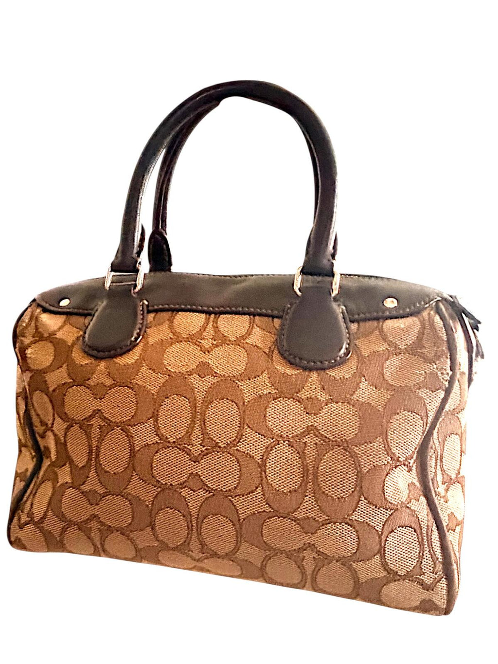 Coach Signature Mini Bennett Satchel Brown Khaki Canvas Leather Handbag Purse