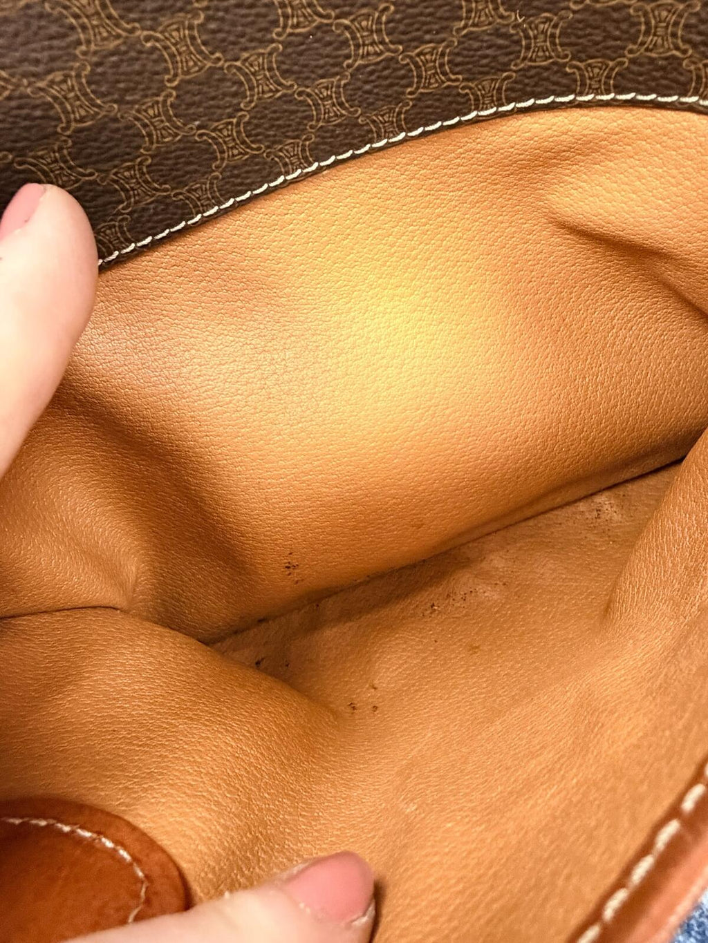Celine Vintage Macadam Brown Monogram Canvas Leather Trim Zip Satchel Boston Bag
