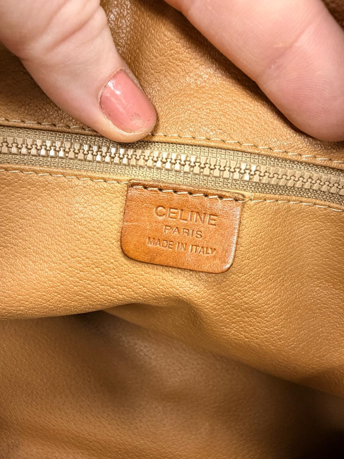 Celine Vintage Macadam Brown Monogram Canvas Leather Trim Zip Satchel Boston Bag