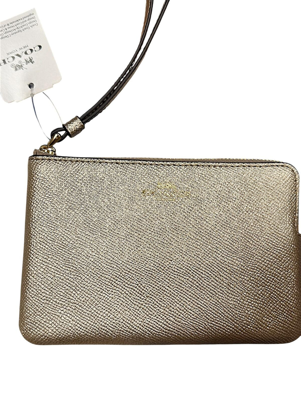 Coach Metallic Gold Crossgrain Zip Wristlet Clutch