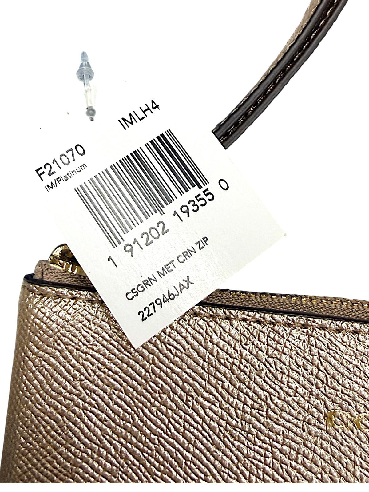 Coach Metallic Gold Crossgrain Zip Wristlet Clutch