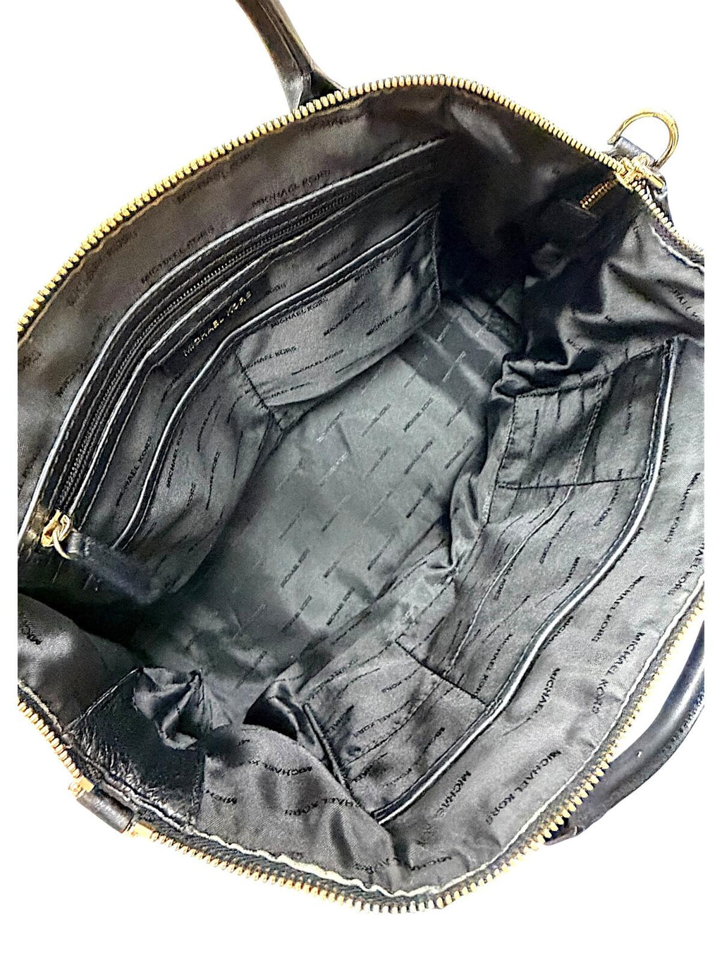 Michael Kors Black Pebbled Leather Zip Top Tote Satchel with MK Charm