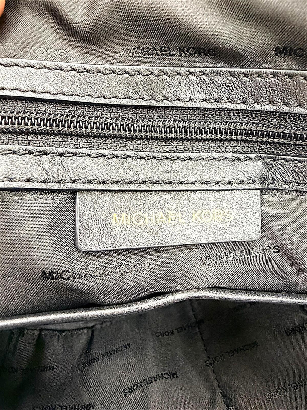 Michael Kors Black Pebbled Leather Zip Top Tote Satchel with MK Charm