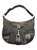 Coach Hamptons Signature Hobo Bag Black Jacquard Canvas Leather Shoulder Purse