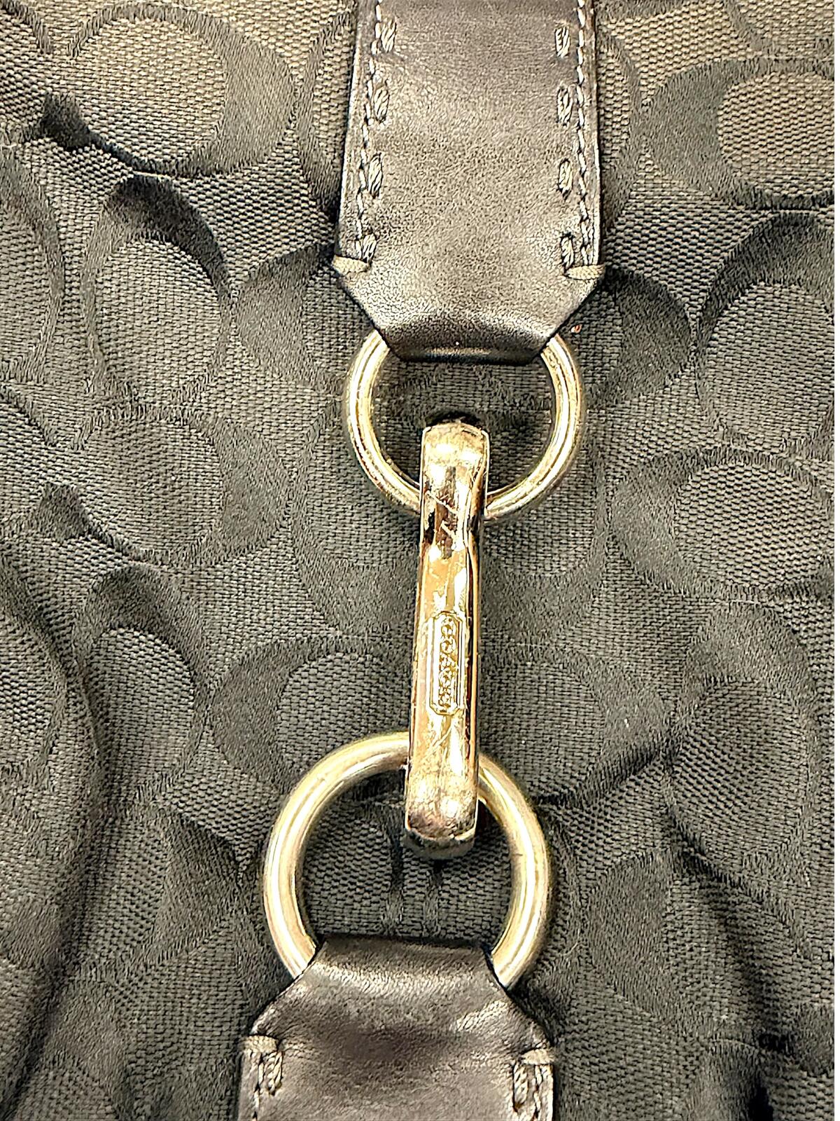 Coach Hamptons Signature Hobo Bag Black Jacquard Canvas Leather Shoulder Purse