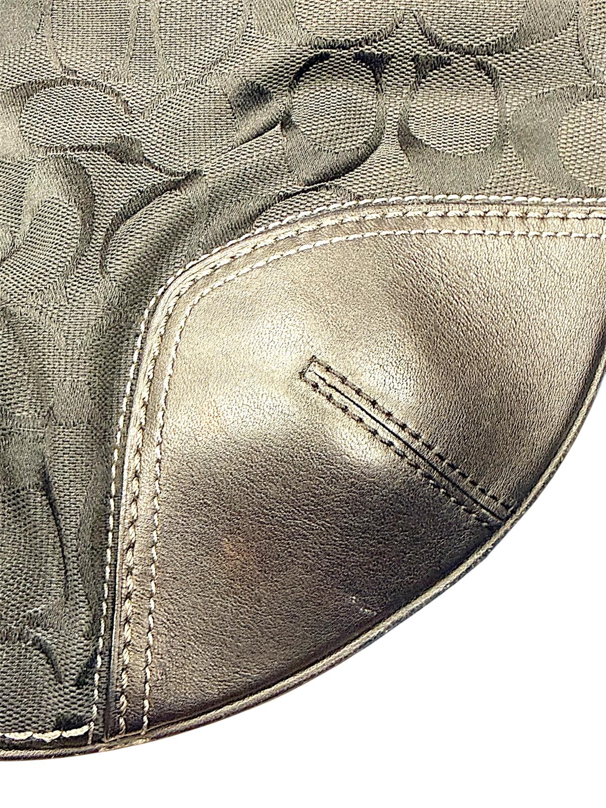 Coach Hamptons Signature Hobo Bag Black Jacquard Canvas Leather Shoulder Purse
