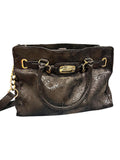 Michael Kors Hamilton Black Python Embossed Leather Satchel Shoulder Bag Gold
