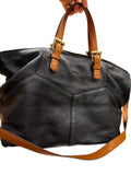Lauren Ralph Lauren Black Leather Tote Bag with Tan Handles and Strap