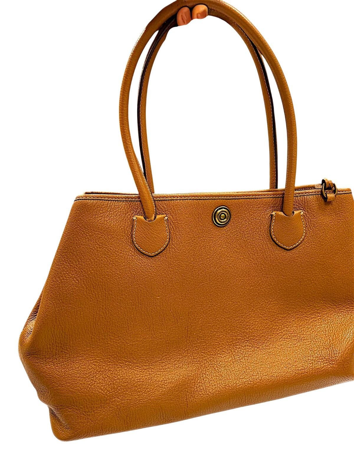 Lauren Ralph Lauren Brown Pebbled Leather Tote Handbag with Double Handles