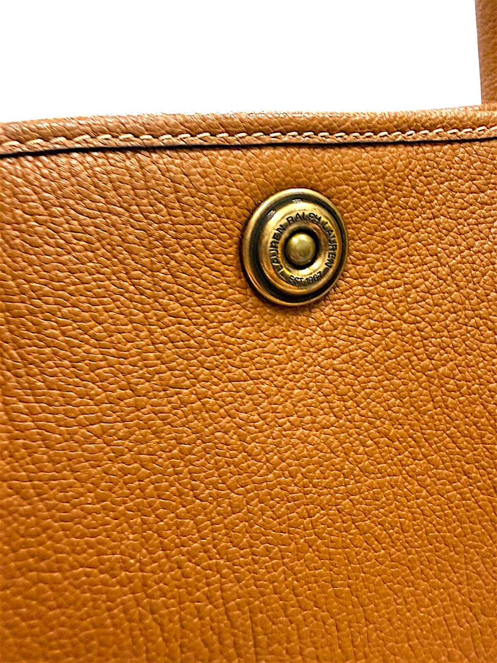 Lauren Ralph Lauren Brown Pebbled Leather Tote Handbag with Double Handles
