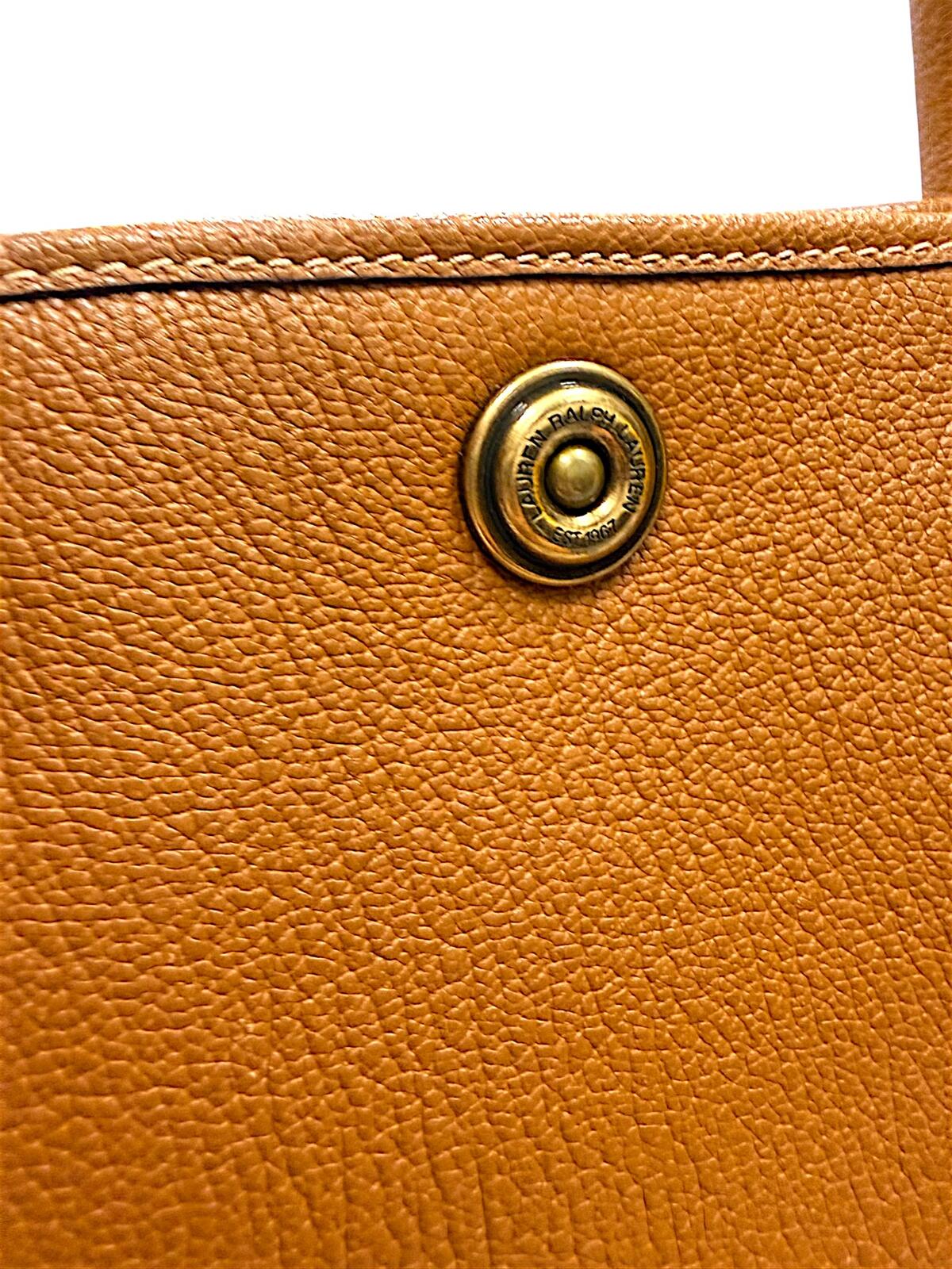 Lauren Ralph Lauren Brown Pebbled Leather Tote Handbag with Double Handles