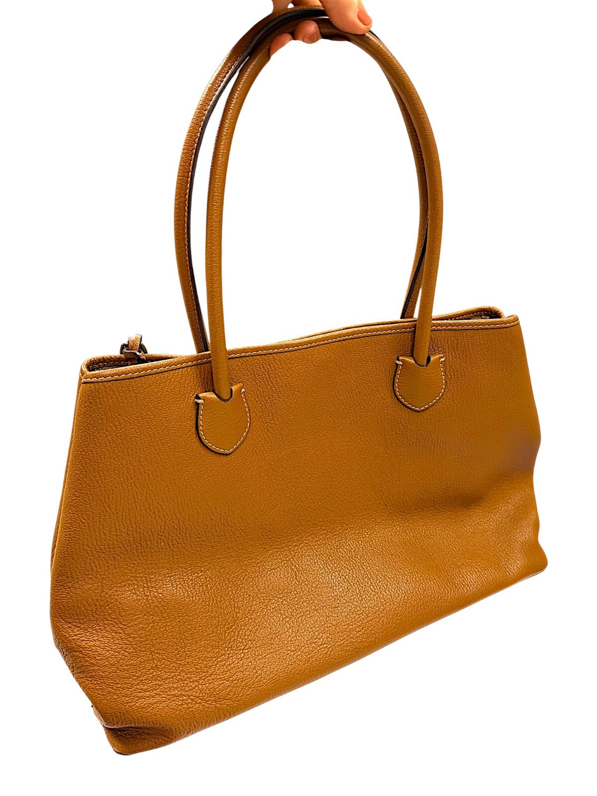 Lauren Ralph Lauren Brown Pebbled Leather Tote Handbag with Double Handles