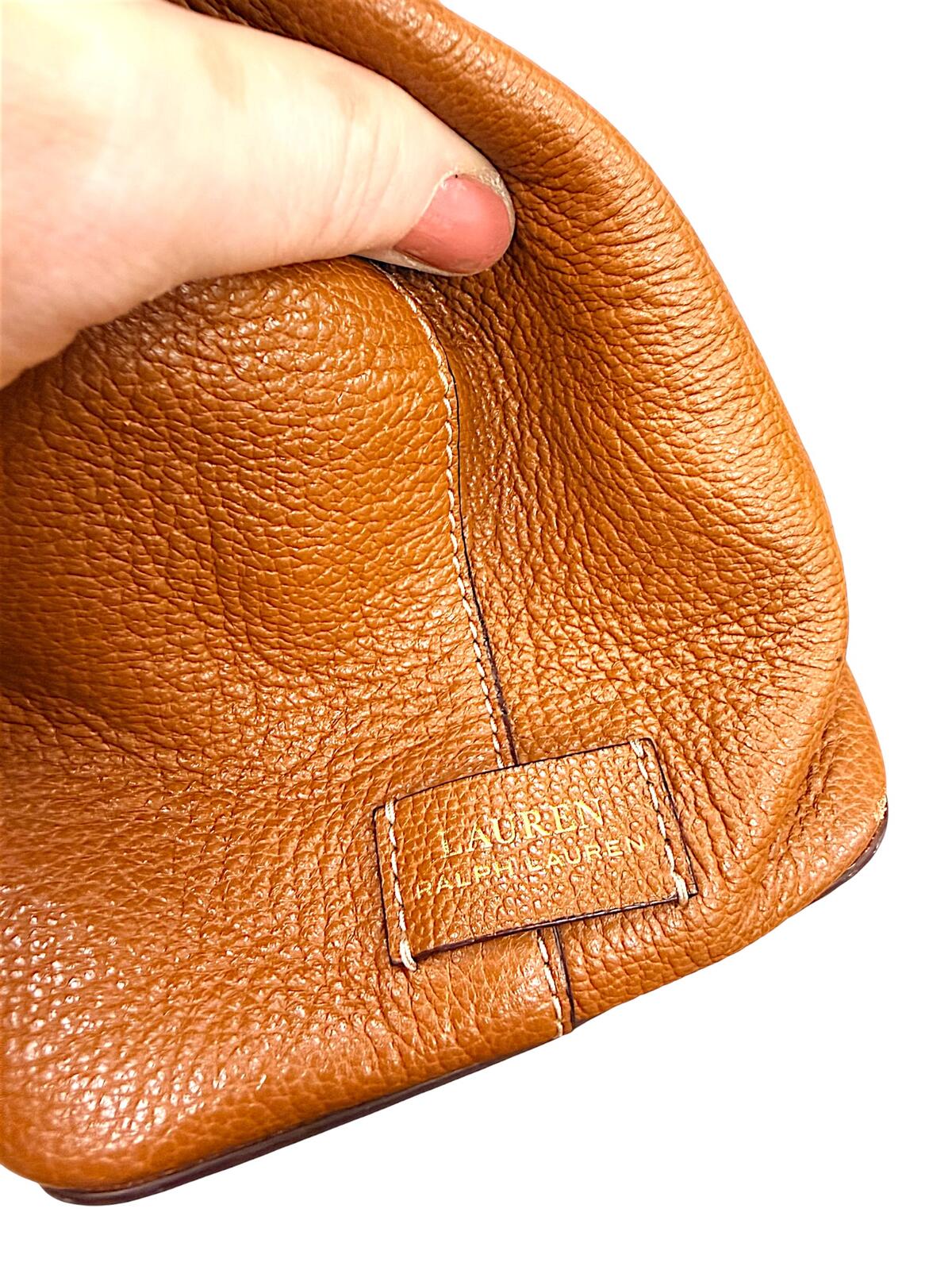 Lauren Ralph Lauren Brown Pebbled Leather Tote Handbag with Double Handles