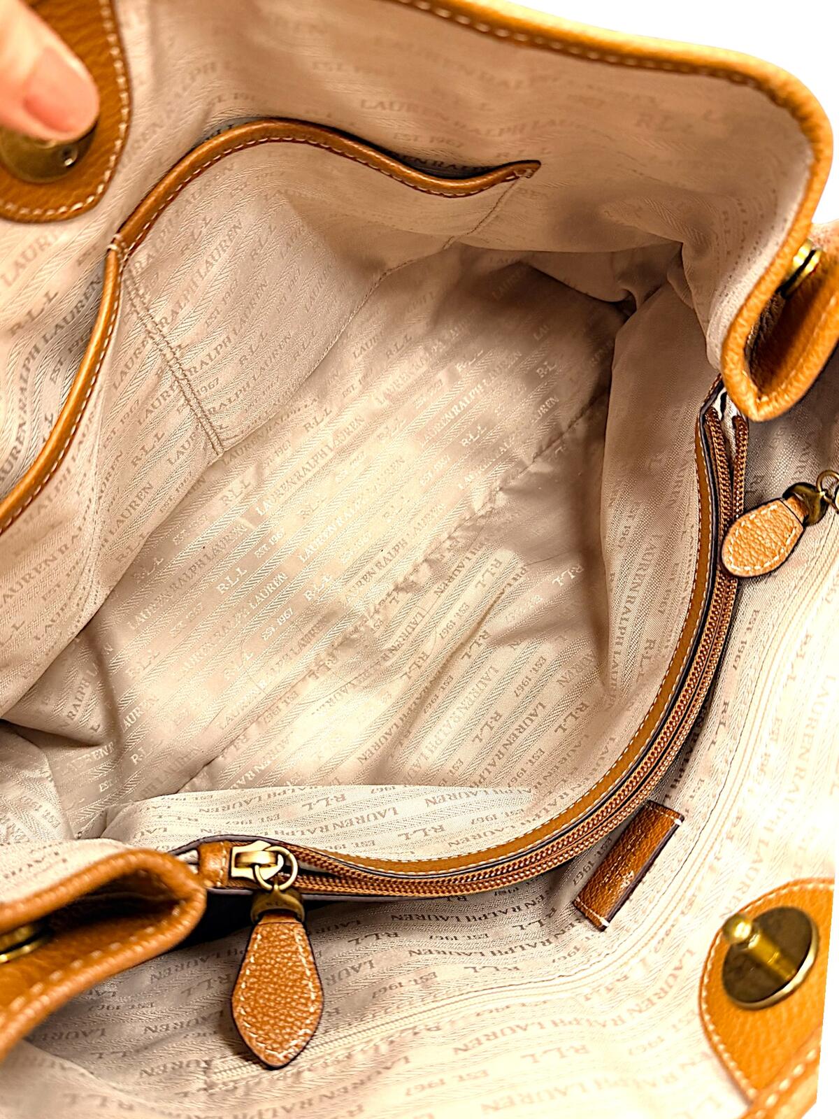 Lauren Ralph Lauren Brown Pebbled Leather Tote Handbag with Double Handles