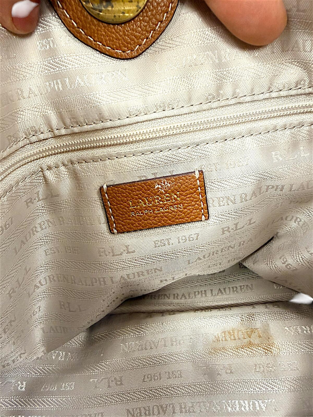 Lauren Ralph Lauren Brown Pebbled Leather Tote Handbag with Double Handles