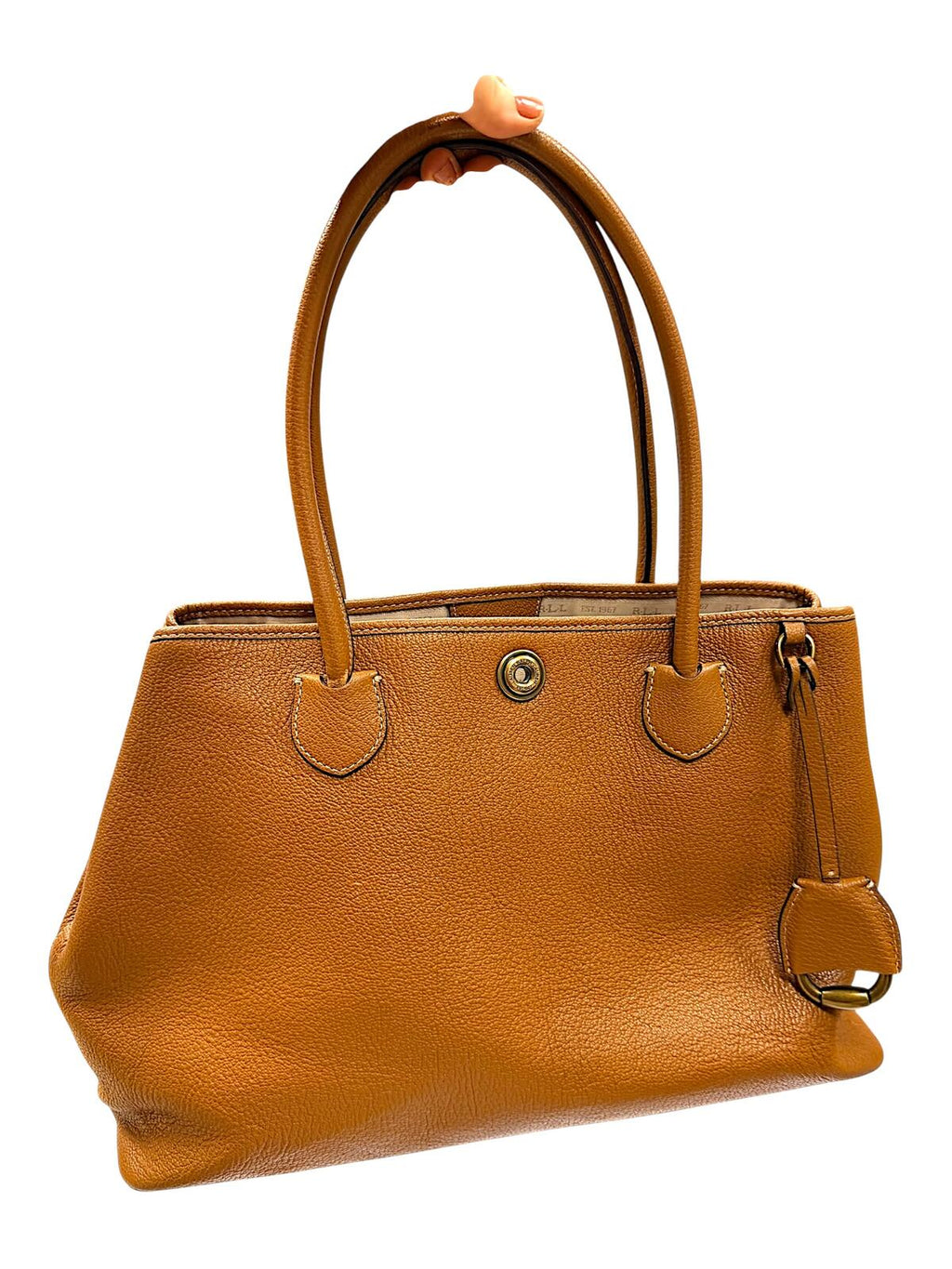 Lauren Ralph Lauren Brown Pebbled Leather Tote Handbag with Double Handles