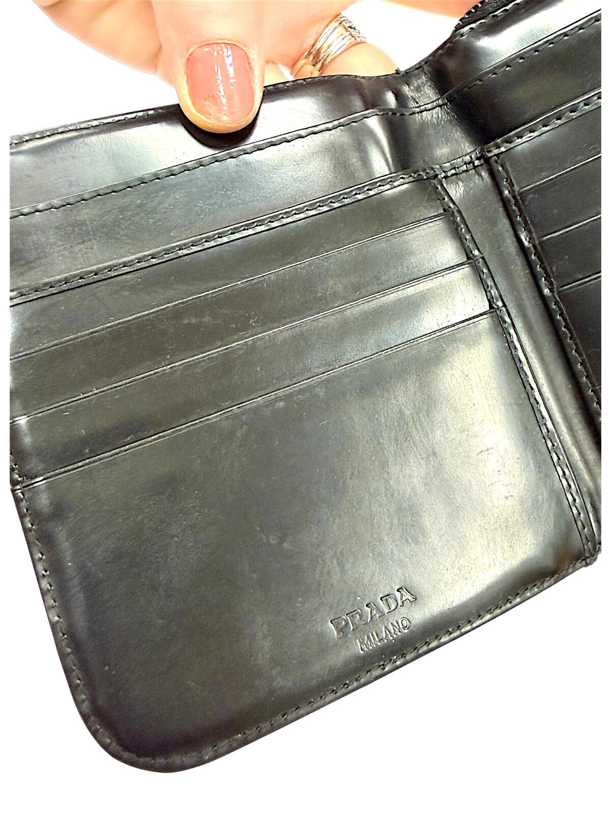 Prada Black Leather Zip-Around Bifold Wallet