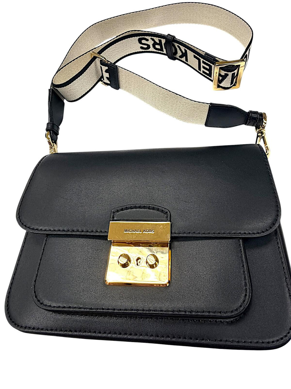 Michael Kors Sloan Editor Black Leather Medium Flap Messenger Crossbody Bag