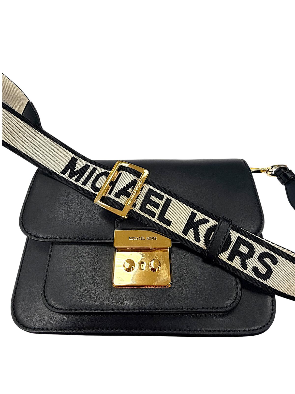 Michael Kors Sloan Editor Black Leather Medium Flap Messenger Crossbody Bag
