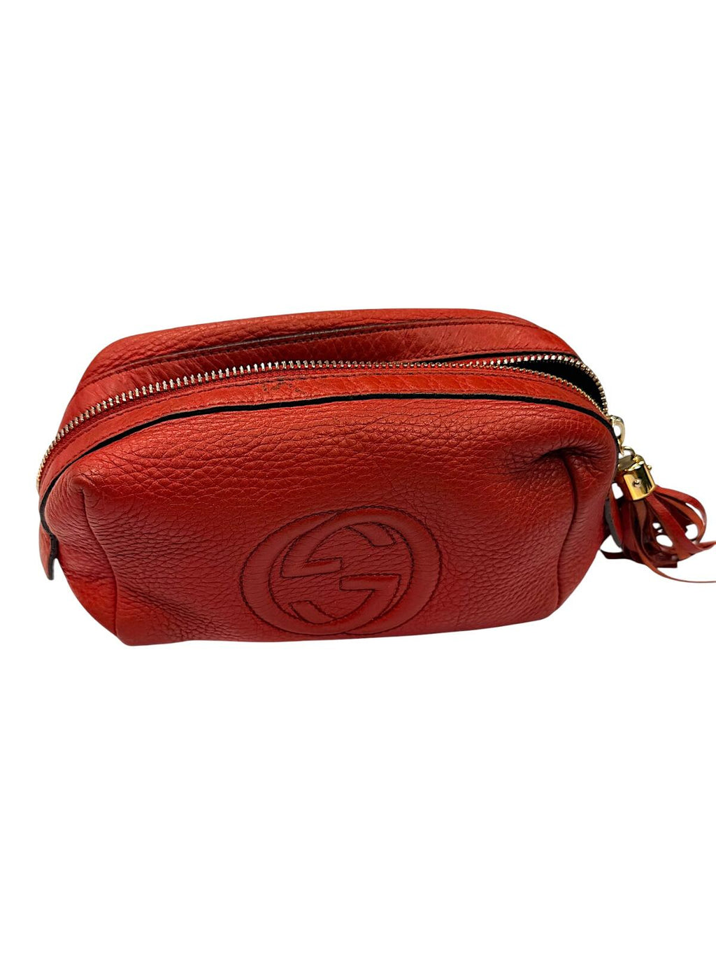 Gucci Soho Vanity Case Red Pebbled Leather Zip Pouch with Tassel with COA
