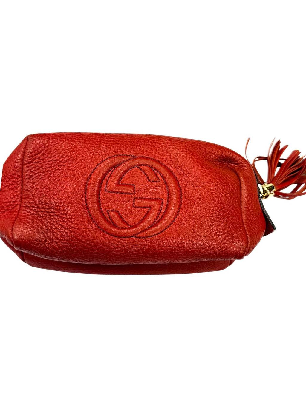 Gucci Soho Vanity Case Red Pebbled Leather Zip Pouch with Tassel with COA