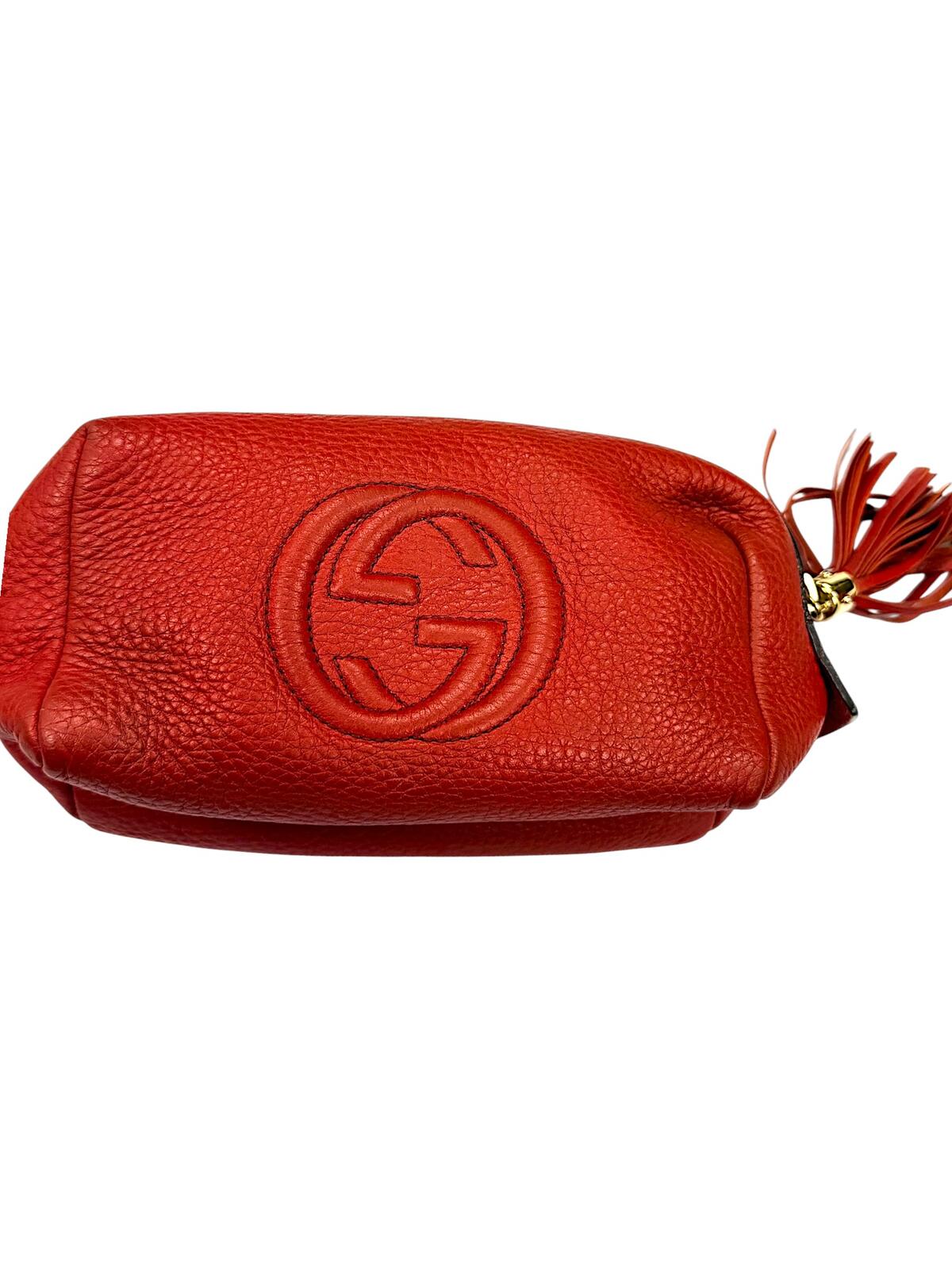 Gucci Soho Vanity Case Red Pebbled Leather Zip Pouch with Tassel with COA