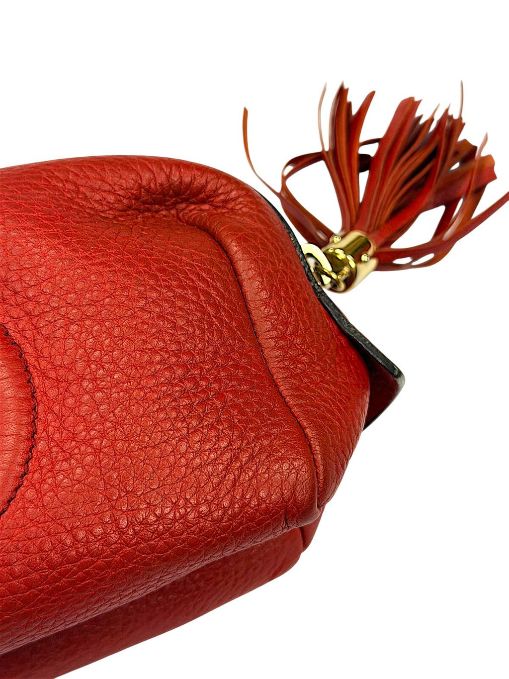Gucci Soho Vanity Case Red Pebbled Leather Zip Pouch with Tassel with COA
