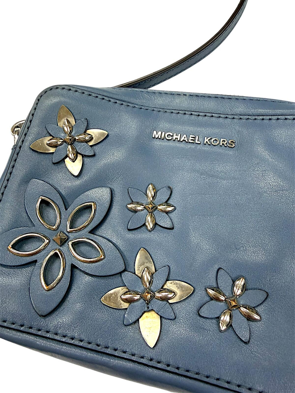 Michael Kors Blue Floral Applique Crossbody Bag