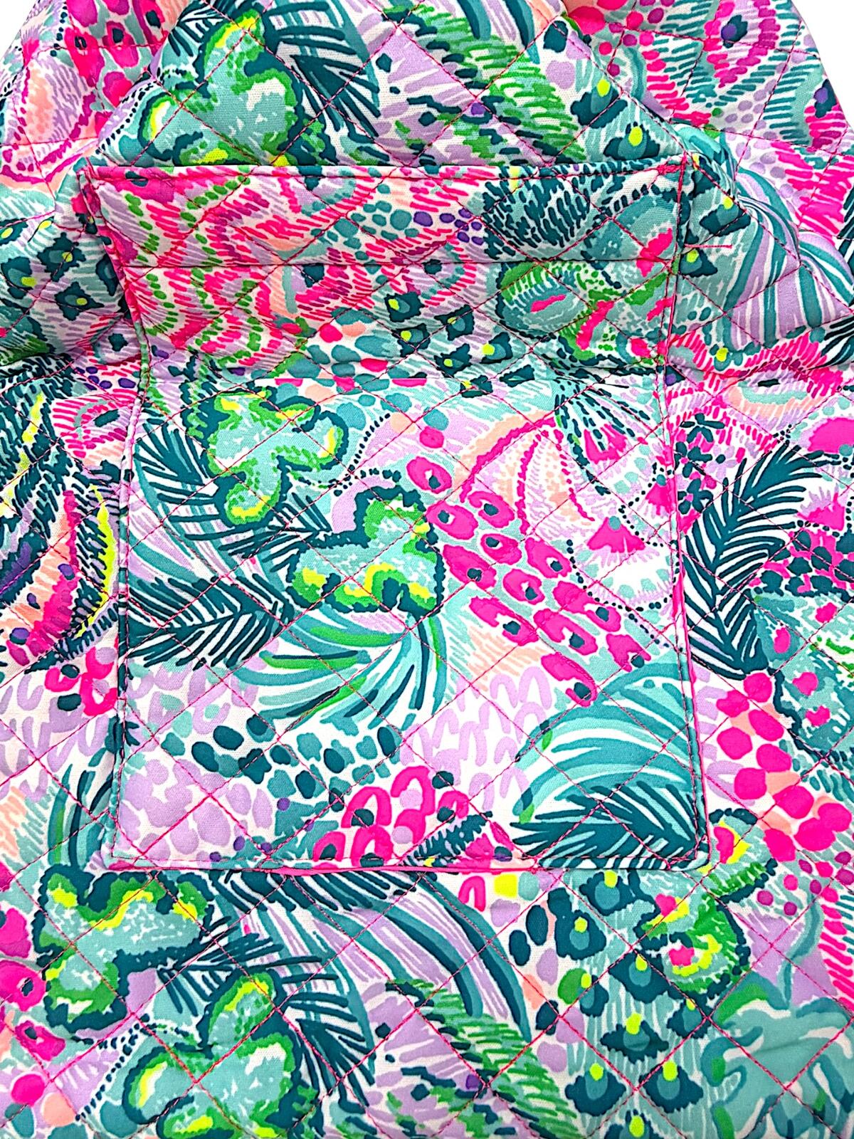 Lilly Pulitzer Quilted Floral Drawstring Backpack in Pink, Teal, and Green