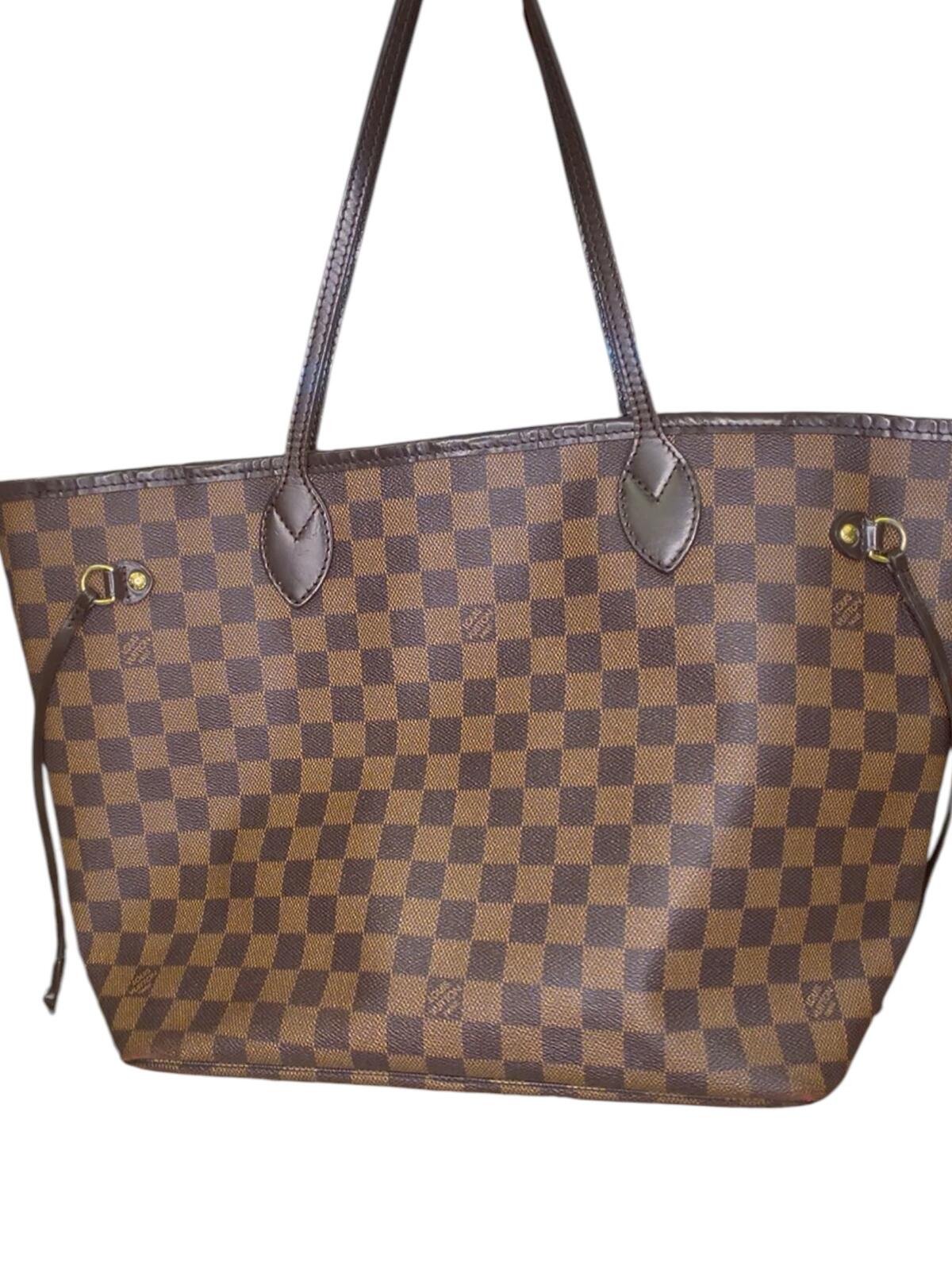 Louis Vuitton Neverfull MM Damier Ebene Tote Bag Red Interior Shoulder Bag