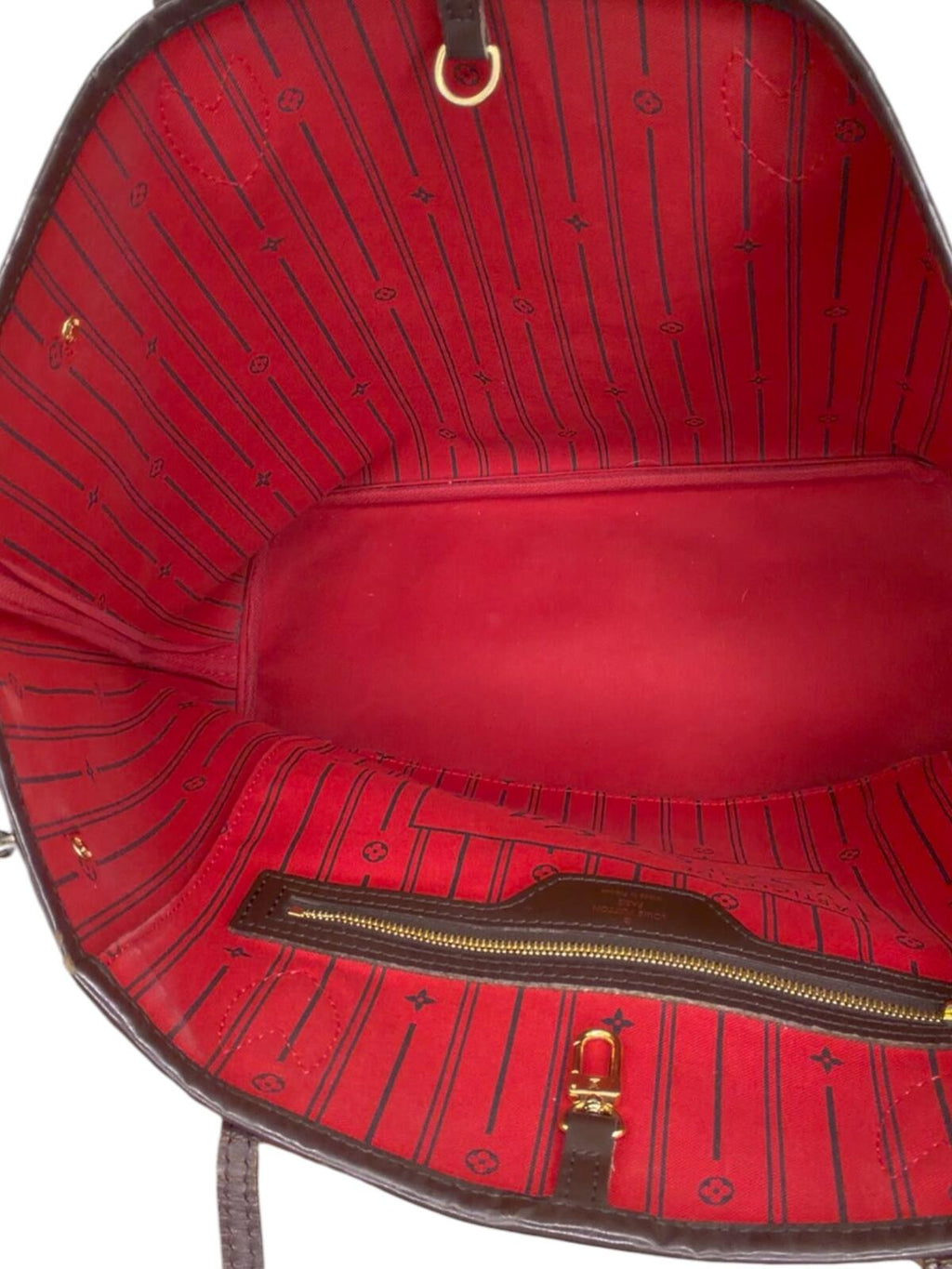 Louis Vuitton Neverfull MM Damier Ebene Tote Bag Red Interior Shoulder Bag