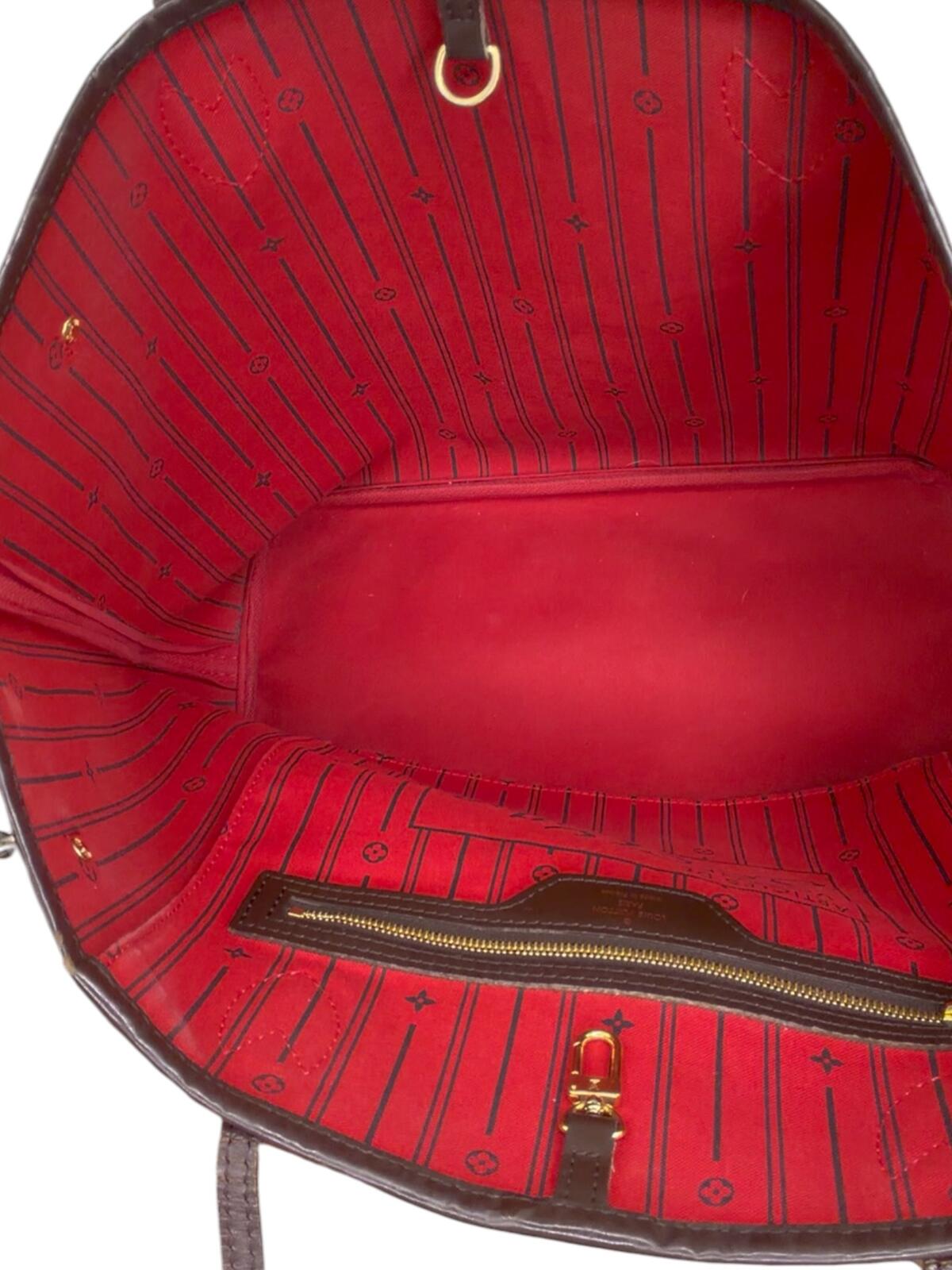 Louis Vuitton Neverfull MM Damier Ebene Tote Bag Red Interior Shoulder Bag