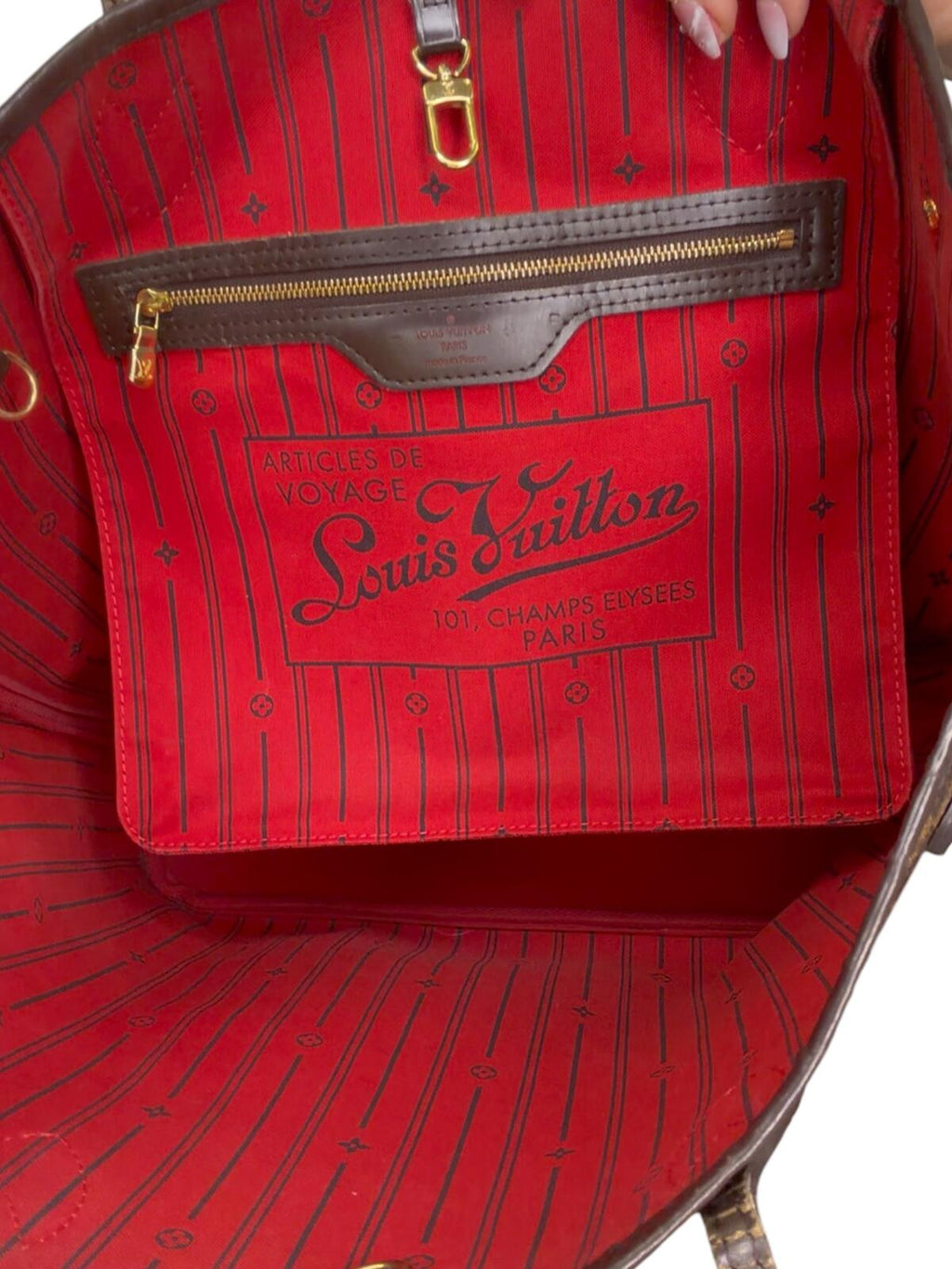 Louis Vuitton Neverfull MM Damier Ebene Tote Bag Red Interior Shoulder Bag