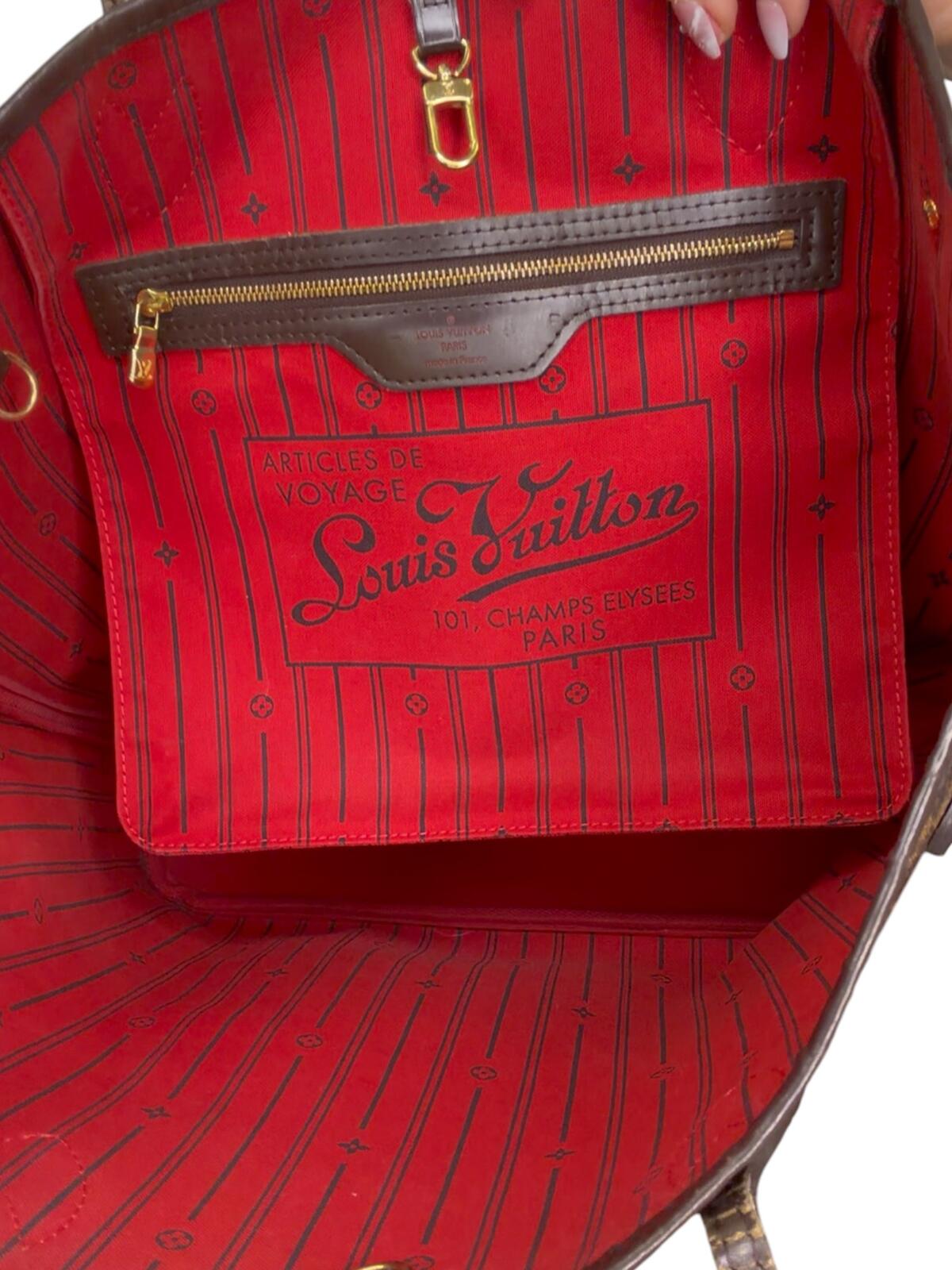 Louis Vuitton Neverfull MM Damier Ebene Tote Bag Red Interior Shoulder Bag