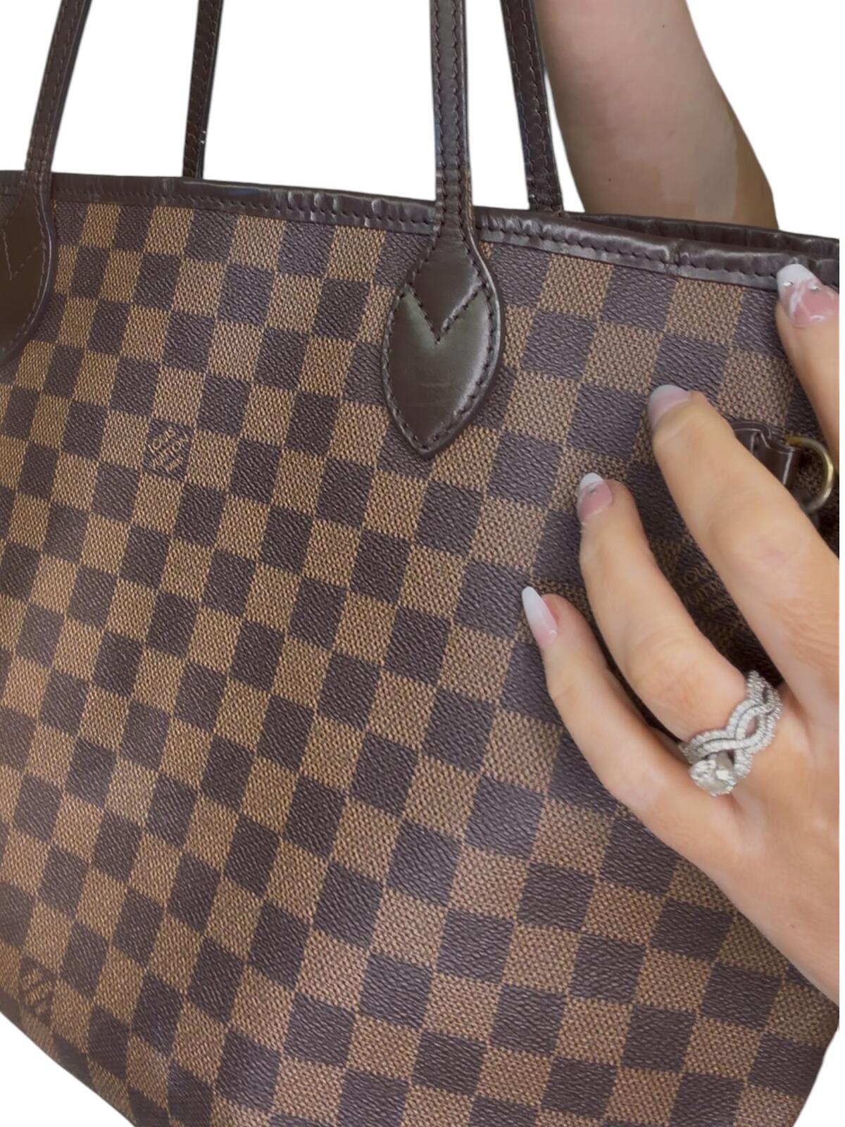 Louis Vuitton Neverfull MM Damier Ebene Tote Bag Red Interior Shoulder Bag