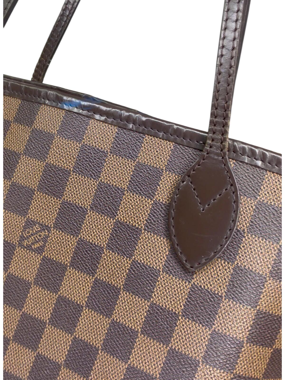 Louis Vuitton Neverfull MM Damier Ebene Tote Bag Red Interior Shoulder Bag