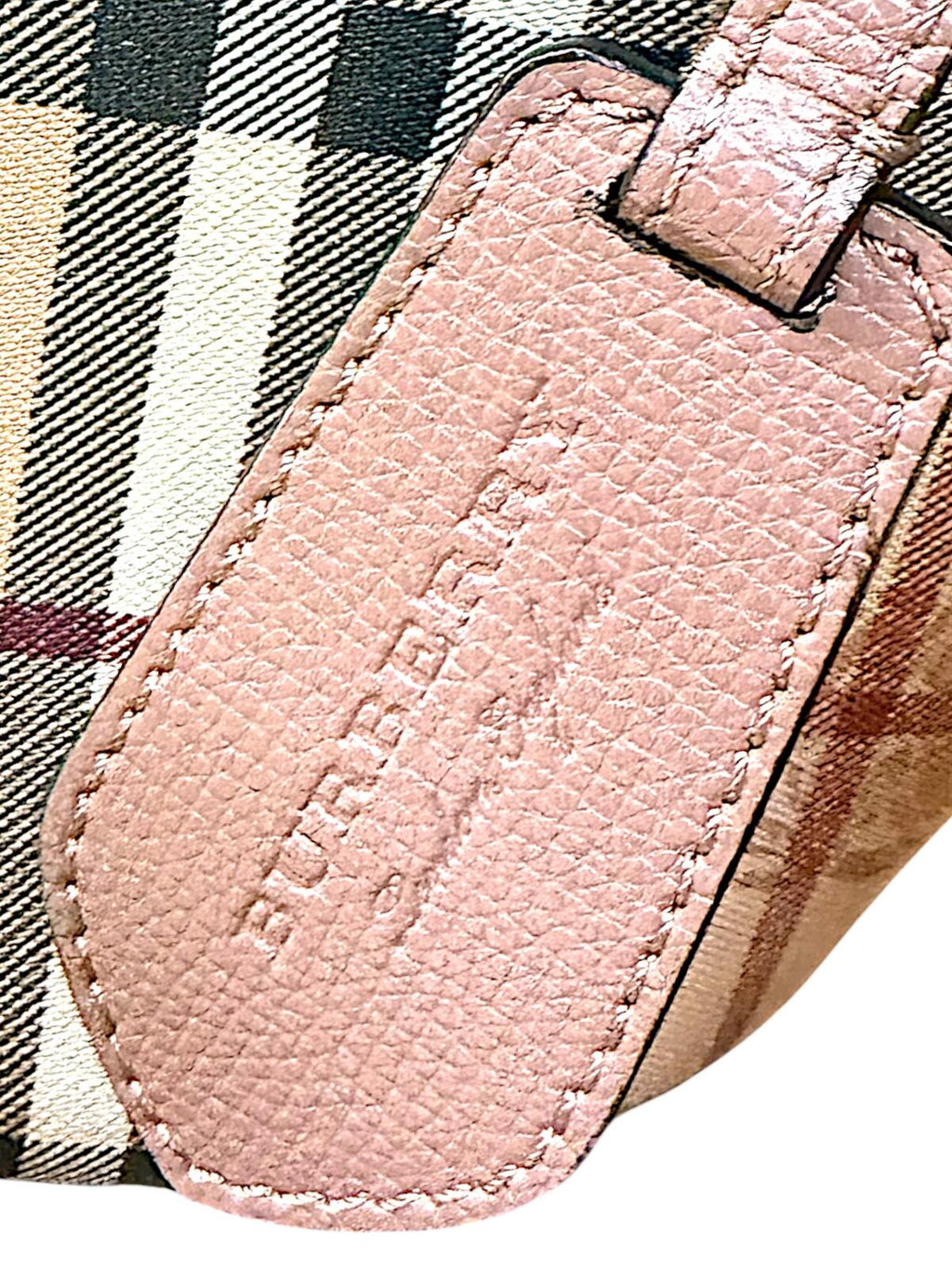 Burberry Haymarket Check Lorne Bucket Bag Pink Leather Trim Nova Check Crossbody