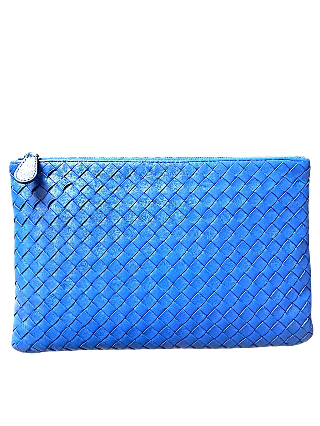 Bottega Veneta Blue Intrecciato Leather Zip Pouch Clutch