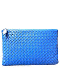 Bottega Veneta Blue Intrecciato Leather Zip Pouch Clutch