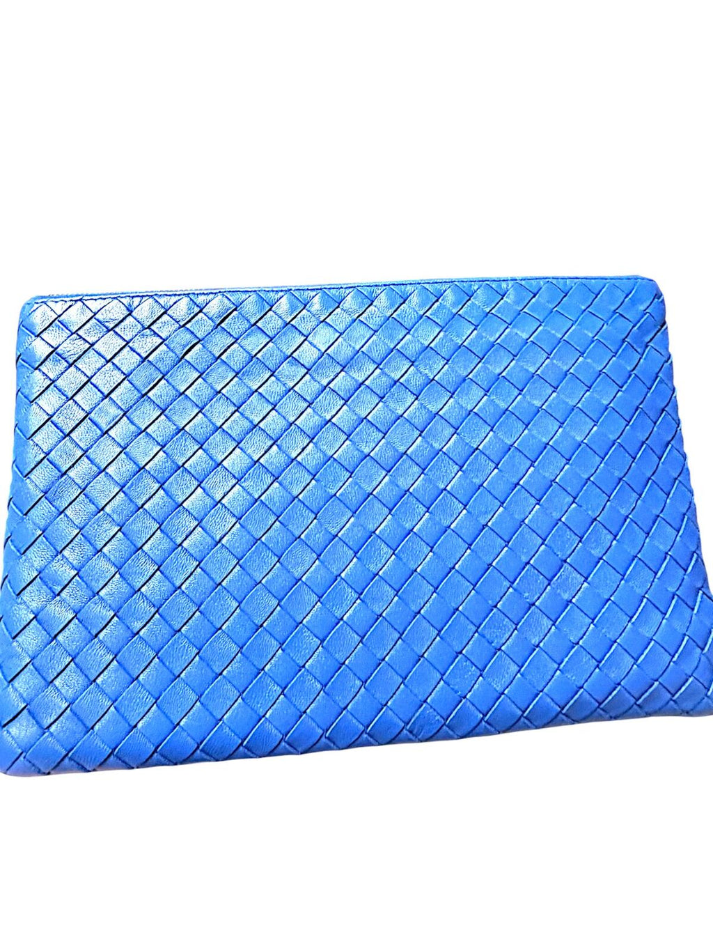 Bottega Veneta Blue Intrecciato Leather Zip Pouch Clutch