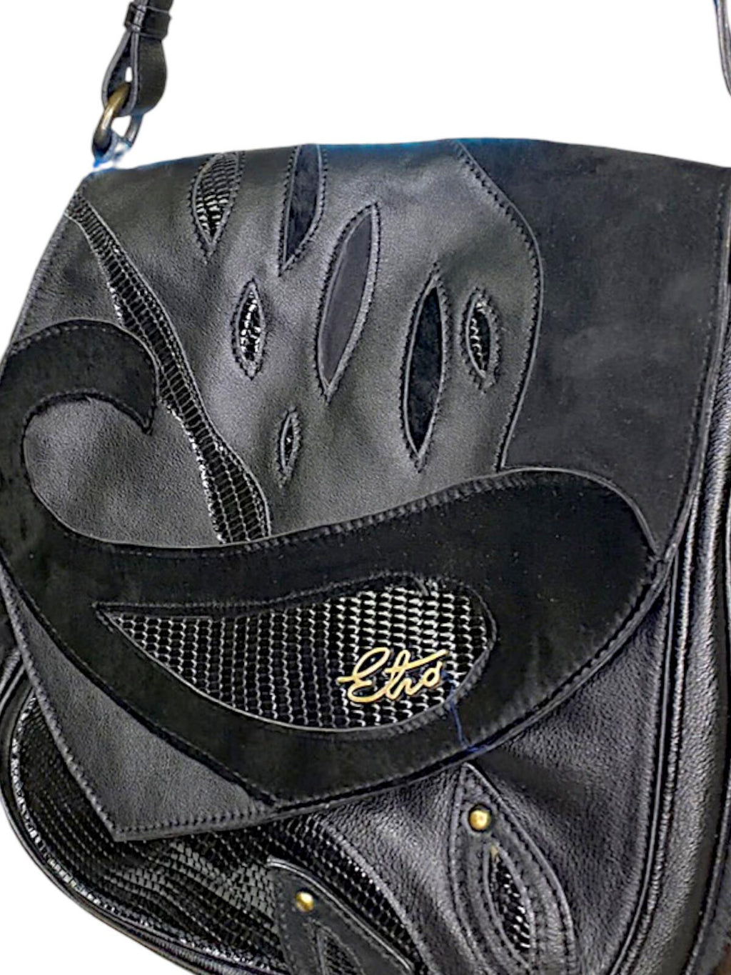 Etro Black Leather Shoulder Bag with Purple Paisley Lining
